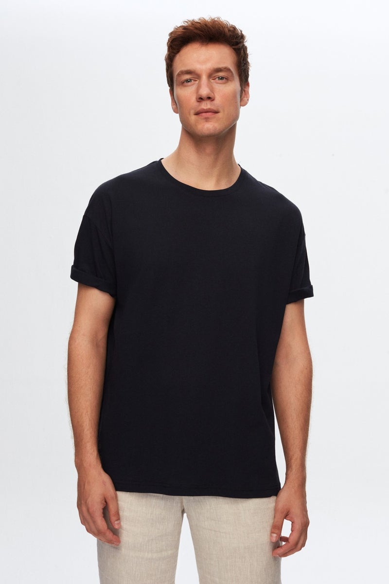 D'S DAMAT Comfort Navy Blue 100% Cotton T-Shirt 6HC14ORT02006 - Image 1