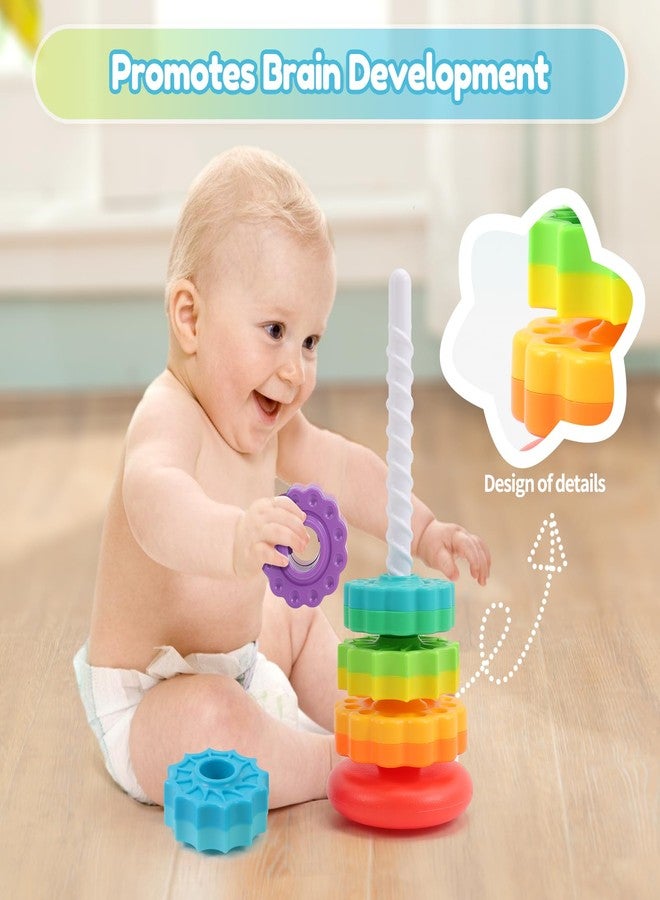 Riuja Baby Spinning Stacking Toys, 1-3 Rainbow Ring Stacker Montessori Toys for Babies, Sensory Toys for Toddlers, Christmas and Birthday Gifts Suitable for Boys and Girls (14 inches) - Image 4