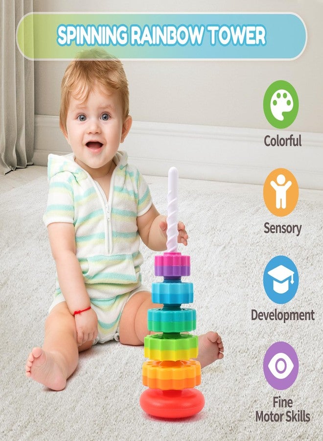 Riuja Baby Spinning Stacking Toys, 1-3 Rainbow Ring Stacker Montessori Toys for Babies, Sensory Toys for Toddlers, Christmas and Birthday Gifts Suitable for Boys and Girls (14 inches) - Image 3