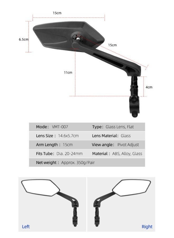 Generic - Bicycle Mirror, Extra Large Mirror Surface, Impact-resistant Real Glass, Bicycle Mirror For Handlebars E-bike,360 Degree Adjustable,foldable - Image 1