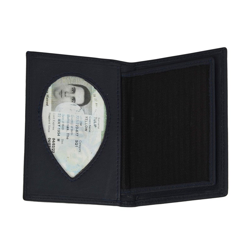 LB LEATHERBOSS Leatherboss Genuine Leather Police Shield Shape Badge Holder Bifold Wallet, Black - Image 1