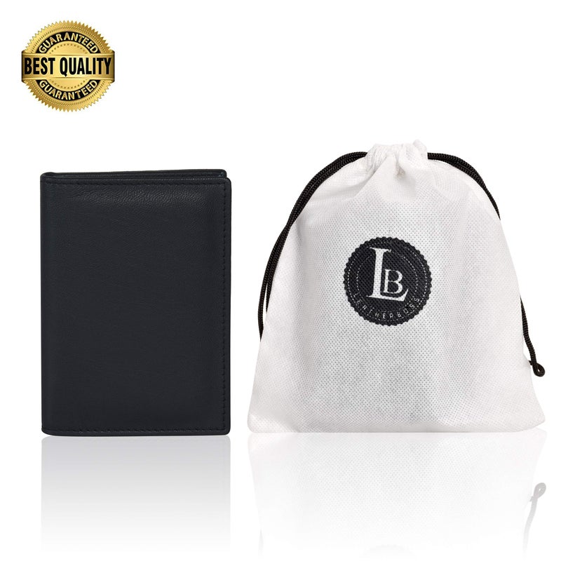 LB LEATHERBOSS Leatherboss Genuine Leather Police Shield Shape Badge Holder Bifold Wallet, Black - Image 2