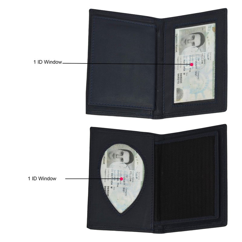 LB LEATHERBOSS Leatherboss Genuine Leather Police Shield Shape Badge Holder Bifold Wallet, Black - Image 4
