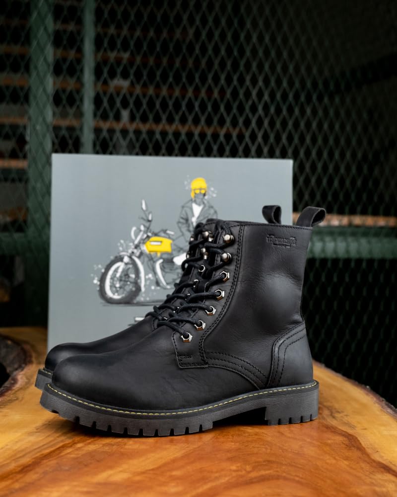 Trip Machine Company Premium Leather Men's Motorcycle Riding Boots - Derby | 3 Point Protection | Ankle, Toe & Heal Protectors | CE Certified | Light Weight | Anti Slip Sole | Lifestyle Boots (Black, Boots Only, UK Footwear Size System, Adult, Men, Numeric, Medium, 8) - Image 5