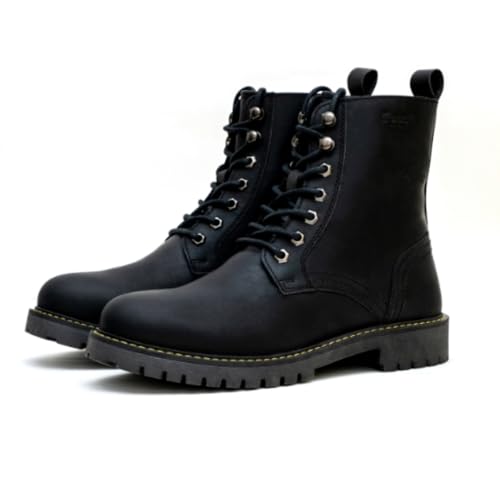 Trip Machine Company Premium Leather Men's Motorcycle Riding Boots - Derby | 3 Point Protection | Ankle, Toe & Heal Protectors | CE Certified | Light Weight | Anti Slip Sole | Lifestyle Boots (Black, Boots Only, UK Footwear Size System, Adult, Men, Numeric, Medium, 8) - Image 1