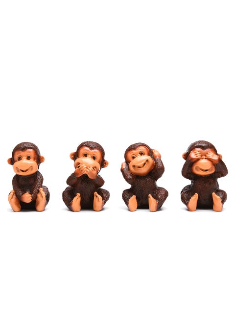 BRABUD Fengshui Resin See no Evil Hear no Evil Speak no Evil Do no Evil Monkey Figurines Set of 4 Home Office Desk Decor Statue Collection Brown