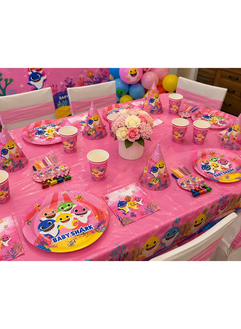 36 Pcs Baby Shark Theme Kids Party Set, Birthday Party Pink Tableware Kit with Plates, Cups, Tissues, Straws, Party Blowouts and Paper Hats - Image 3