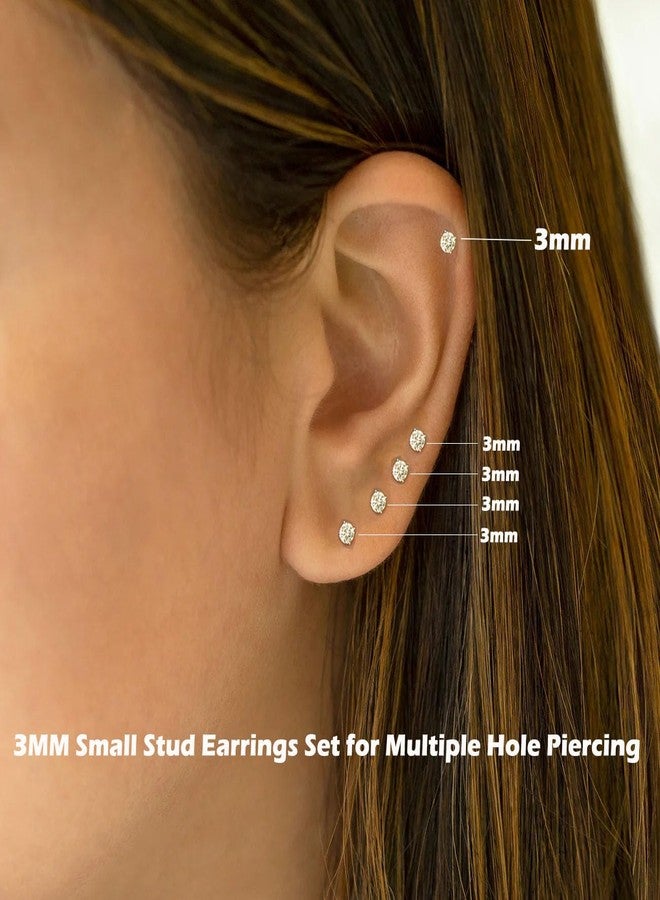showself 12Pcs 3MM Tiny CZ Stud Earring, 20G Hypoallergenic Surgical Steel Small Gold Cartilage Helix Piercing Jewelry, Micro Stacked Ear Studs, Mini Cubic Zirconia Post Earrings Set for Multiple Hole Piercing - Image 2