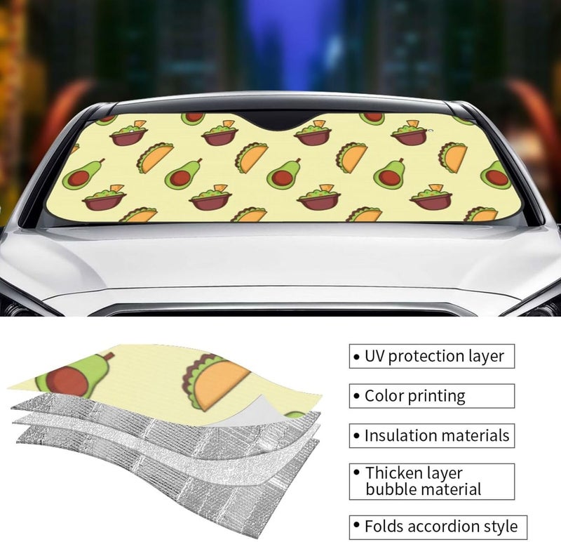 Avocado Taco Yellow Car Windshield Sun Shade, Keeps Interior Cool, Foldable Sun Visor Protector, Fits Cars Trucks SUVs Small - Image 5