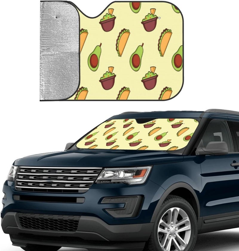 Avocado Taco Yellow Car Windshield Sun Shade, Keeps Interior Cool, Foldable Sun Visor Protector, Fits Cars Trucks SUVs Small - Image 3