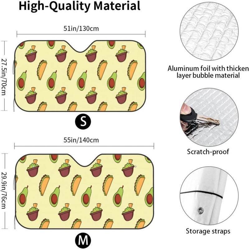 Avocado Taco Yellow Car Windshield Sun Shade, Keeps Interior Cool, Foldable Sun Visor Protector, Fits Cars Trucks SUVs Small - Image 4