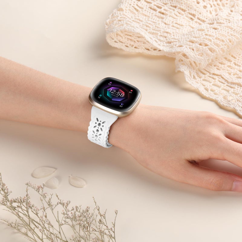 Dirrelo 4 pack Lace Silicone Band Compatible with Fitbit Sense Bands/Sense 2 Bands for Women, Ultrathin Hollow-out Breathable Sport Strap Replacement Wristbands for Versa 3/Versa 4/Sense 2/Sense Watch - Image 5