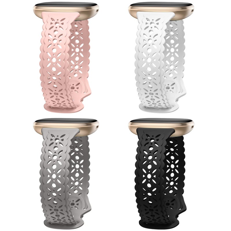 Dirrelo 4 pack Lace Silicone Band Compatible with Fitbit Sense Bands/Sense 2 Bands for Women, Ultrathin Hollow-out Breathable Sport Strap Replacement Wristbands for Versa 3/Versa 4/Sense 2/Sense Watch - Image 1