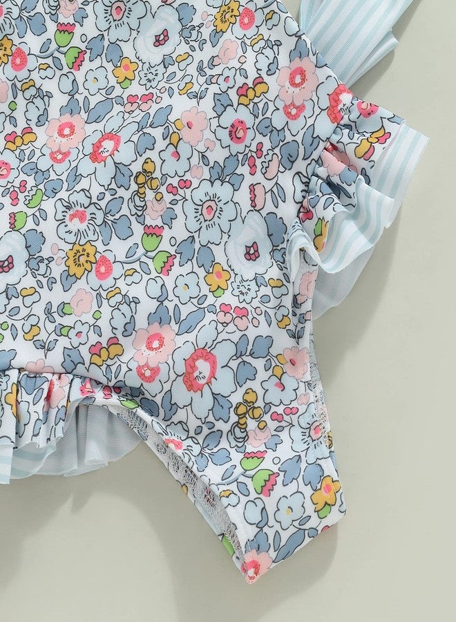 Yccutest Toddler Girls Strap One Piece Swimsuit Floral Sleeveless Backless Bathing Suit Ruffles Bowknot Swimwear Summer Beach Wear (Blue,5-6 Years) - Image 4