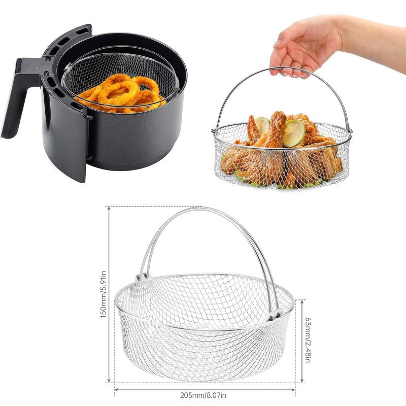 TQEONKL Air Fryer Basket, 8Qt Air Fryer Replacement Accessory Mesh Basket with Handle, 18/8 Round Stainles Steel Steamer Basket for Air Fryer, Instant Pot, Oven, Steamer Basket, Household Frying Food Basket - Image 4