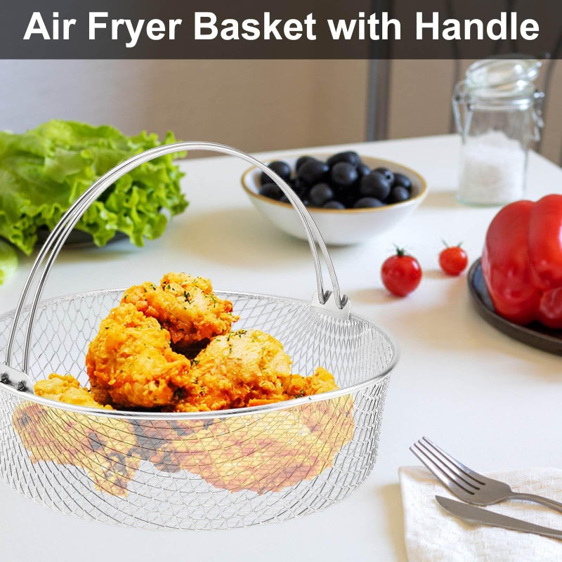 TQEONKL Air Fryer Basket, 8Qt Air Fryer Replacement Accessory Mesh Basket with Handle, 18/8 Round Stainles Steel Steamer Basket for Air Fryer, Instant Pot, Oven, Steamer Basket, Household Frying Food Basket - Image 3