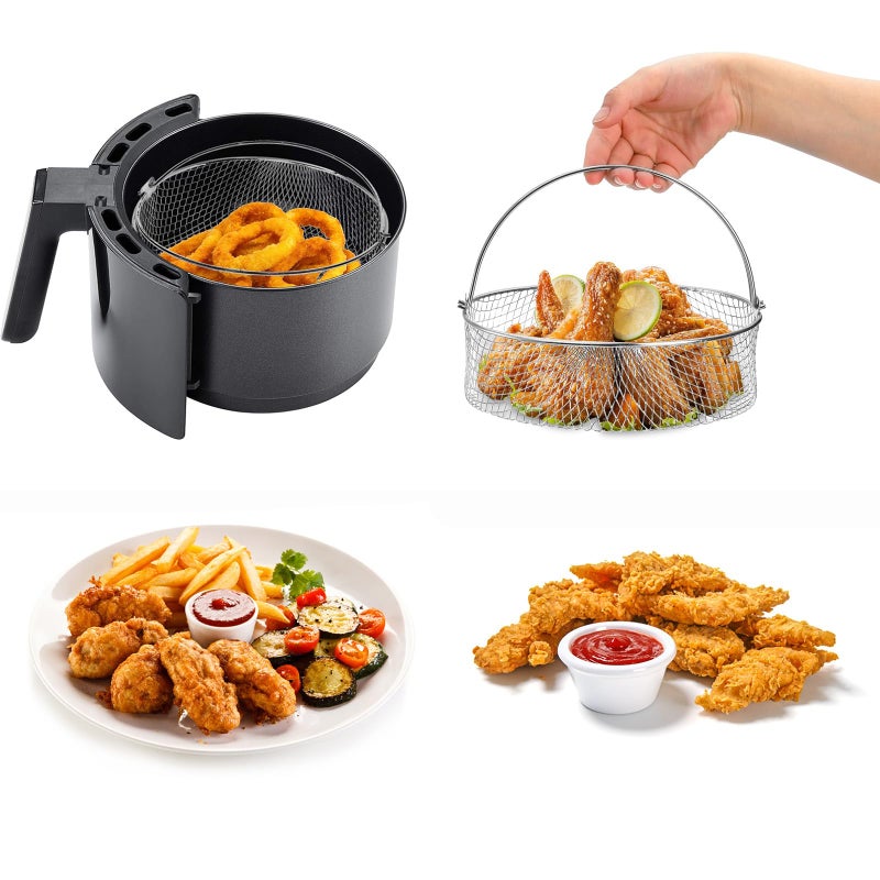 TQEONKL Air Fryer Basket, 8Qt Air Fryer Replacement Accessory Mesh Basket with Handle, 18/8 Round Stainles Steel Steamer Basket for Air Fryer, Instant Pot, Oven, Steamer Basket, Household Frying Food Basket - Image 2