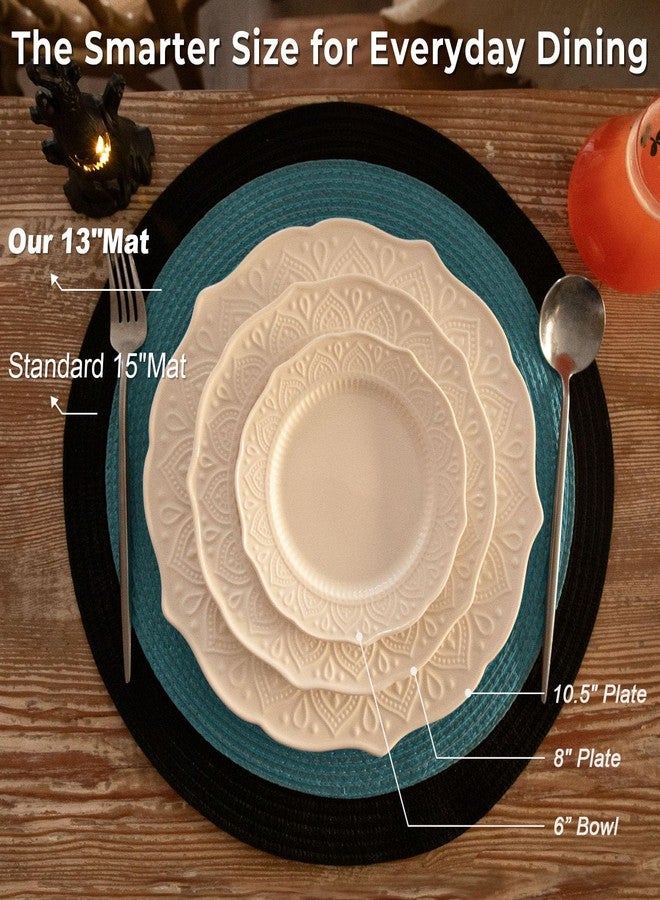 FunWheat Round Braided Placemats Set of 6 Place Mats for Dining Tables Woven Washable Non-Slip Table mats Small 13 inch(S Teal, 6pcs) - Image 2