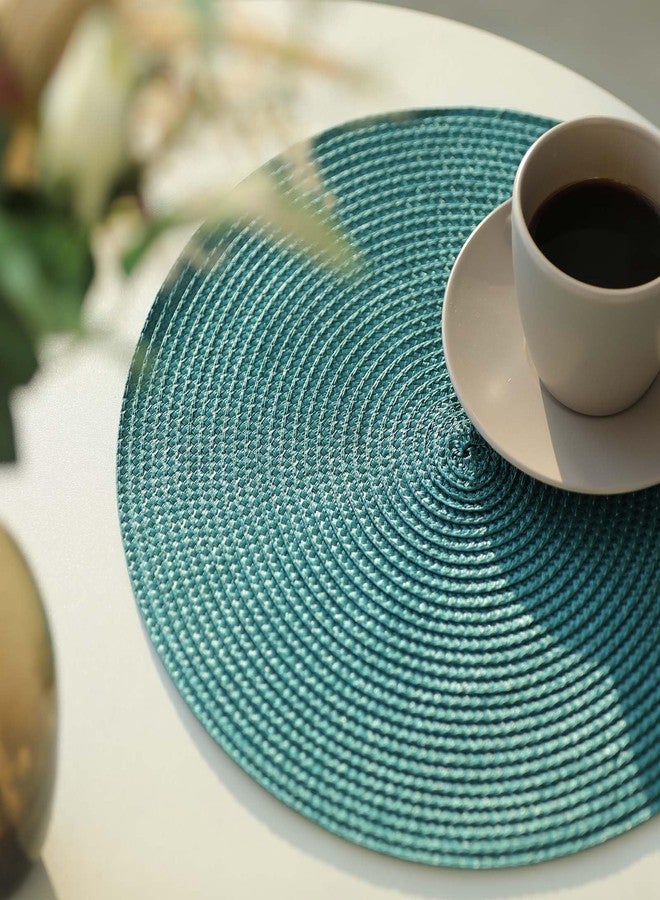FunWheat Round Braided Placemats Set of 6 Place Mats for Dining Tables Woven Washable Non-Slip Table mats Small 13 inch(S Teal, 6pcs) - Image 3