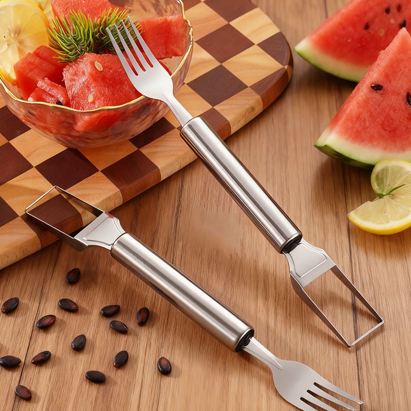 Silvery Double Headed Watermelon Slicer Tool Stainless Steel Rust Proof Kitchen Utensil - Image 4