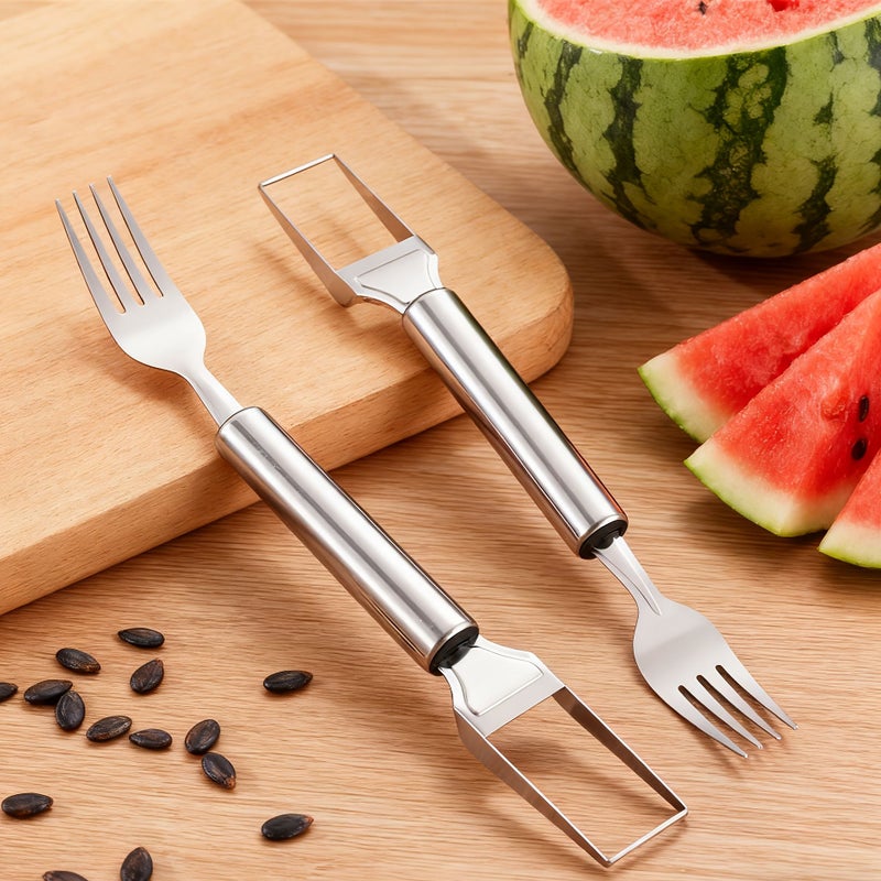 Silvery Double Headed Watermelon Slicer Tool Stainless Steel Rust Proof Kitchen Utensil - Image 1