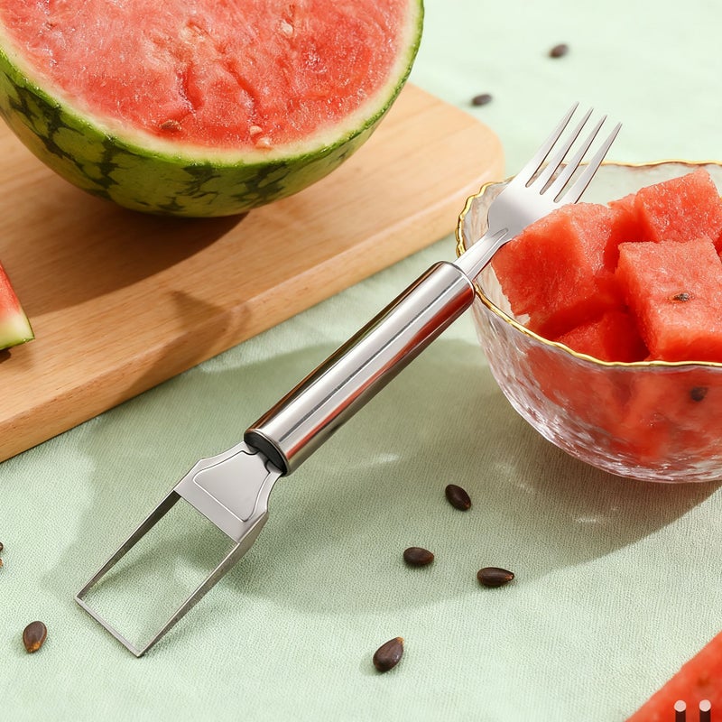 Silvery Double Headed Watermelon Slicer Tool Stainless Steel Rust Proof Kitchen Utensil - Image 2