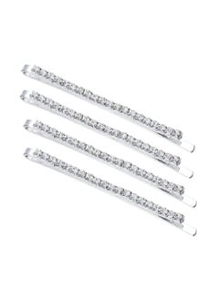 Mia Mia Rhinestone Bobby Pins Hair Pins Hair Accessories Silver w Sparkly Shiny Round Glass Crystals For Women Teens Dress Up 4 pcs 