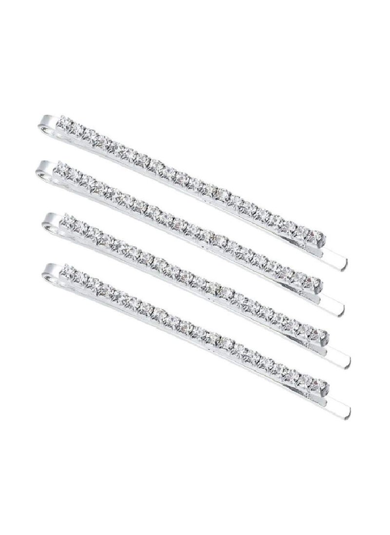 Mia Mia Rhinestone Bobby Pins Hair Pins Hair Accessories Silver w Sparkly Shiny Round Glass Crystals For Women Teens Dress Up 4 pcs 