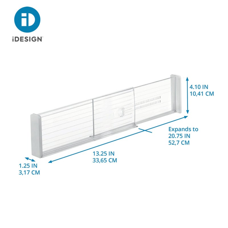InterDesign iDesign Plastic Adjustable Deep Drawer Divider, Kitchen, Dresser, Desk, Bathroom and More, The Linus Collection â€“ Set of 2, Expandable 13.25â€ â€“ 20.75â€, Clear - Image 2