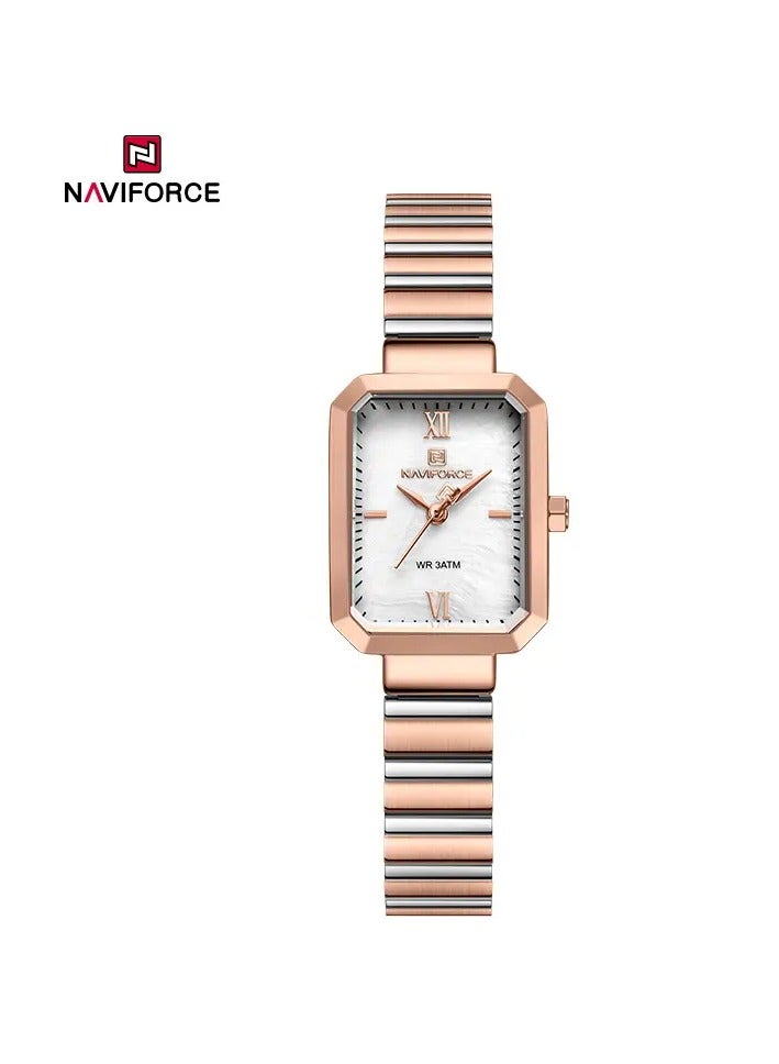 NAVIFORCE Women's Rose Gold-Tone Rectangular Quartz Watch with White Dial and Two-Tone Stainless Steel Bracelet  - Image 1