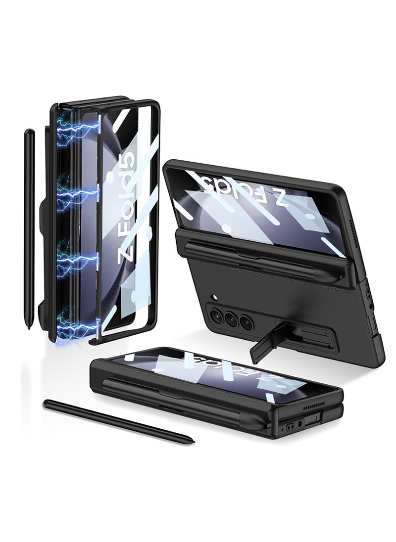 KASTWAVE Magnetic Hinge Protective Case for Samsung Z Fold 5 - Compatible with S Pen & S Pen Holder & Kickstand, Stylish Gold Case with Pen Slot for Galaxy Z Fold 5 and Galaxy Z Fold 5 5G (Black)  - Image 1