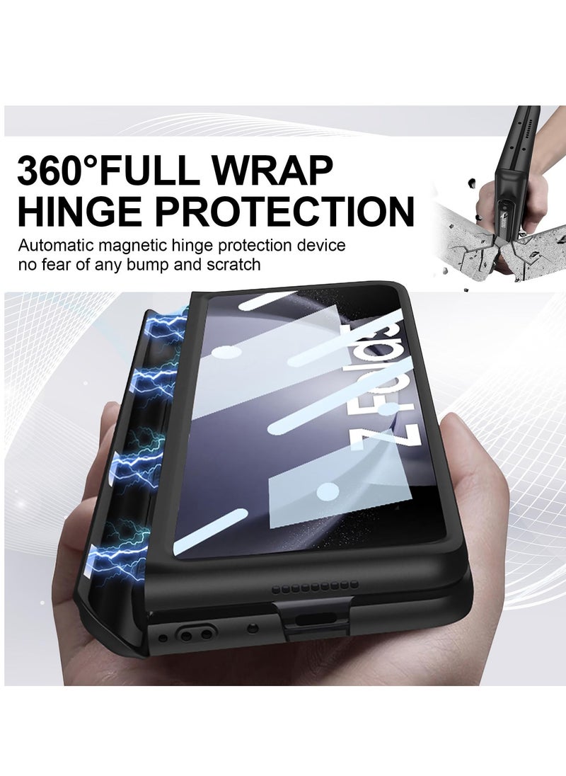 KASTWAVE Magnetic Hinge Protective Case for Samsung Z Fold 5 - Compatible with S Pen & S Pen Holder & Kickstand, Stylish Gold Case with Pen Slot for Galaxy Z Fold 5 and Galaxy Z Fold 5 5G (Black)  - Image 2