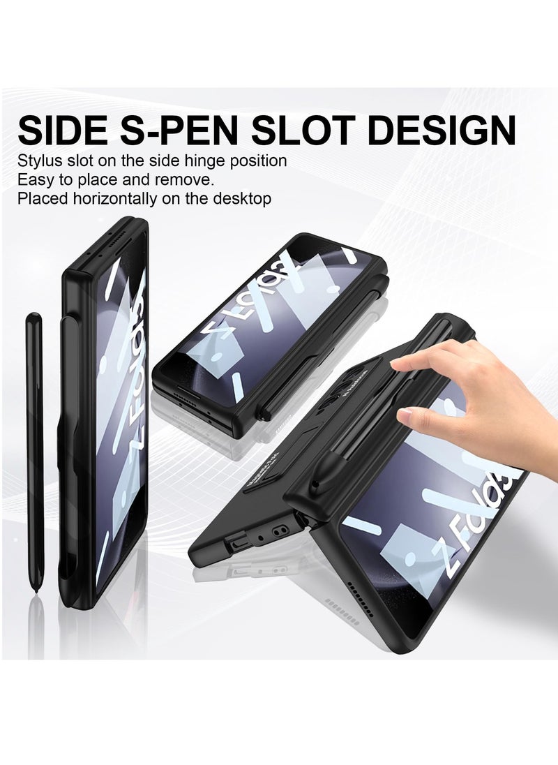 KASTWAVE Magnetic Hinge Protective Case for Samsung Z Fold 5 - Compatible with S Pen & S Pen Holder & Kickstand, Stylish Gold Case with Pen Slot for Galaxy Z Fold 5 and Galaxy Z Fold 5 5G (Black)  - Image 3