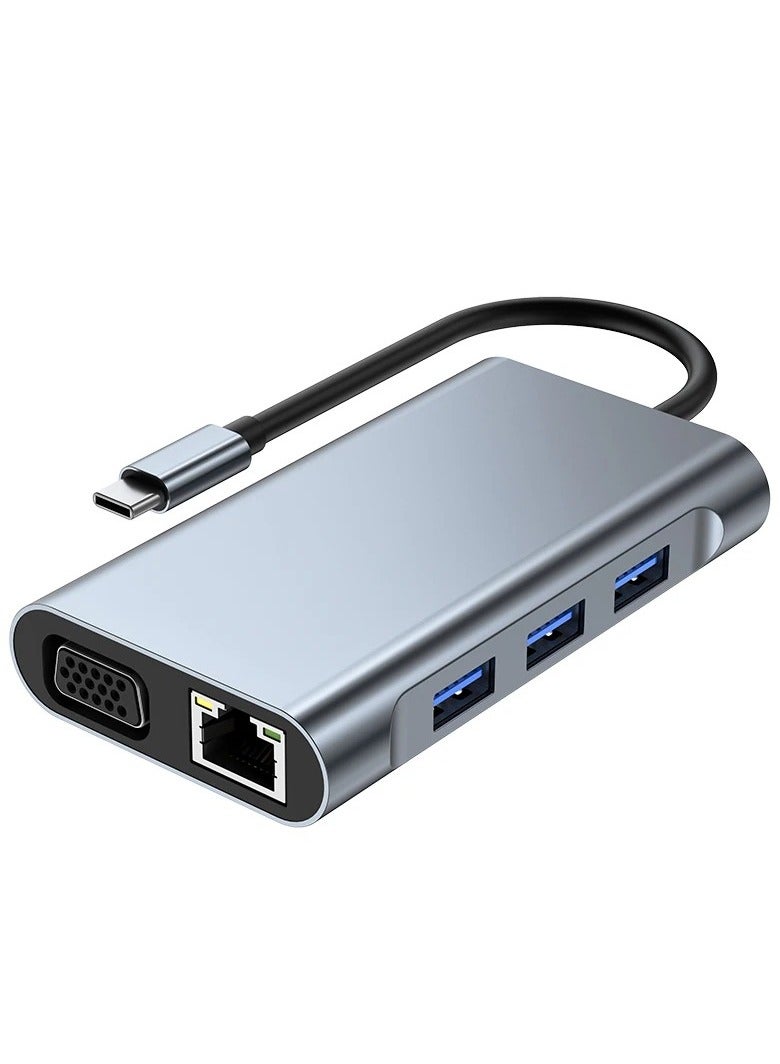 Zero ZERO 10 in 1 Type-C to 4K HDTV Adapter with LAN VGA USB3.0×3 SD TF PD Audio Port - Grey  - Image 2