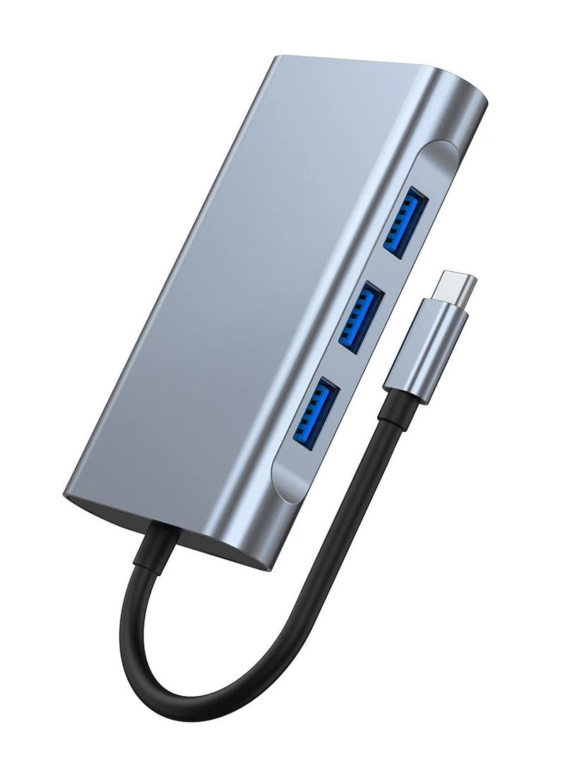Zero ZERO 10 in 1 Type-C to 4K HDTV Adapter with LAN VGA USB3.0×3 SD TF PD Audio Port - Grey  - Image 3