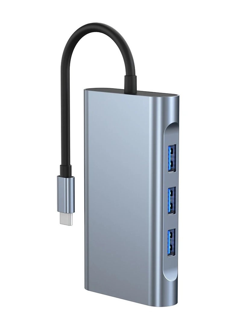 Zero ZERO 10 in 1 Type-C to 4K HDTV Adapter with LAN VGA USB3.0×3 SD TF PD Audio Port - Grey  - Image 4