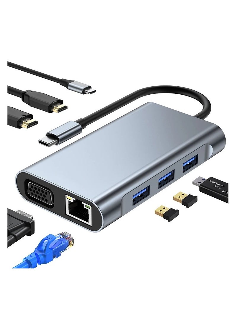 Zero ZERO 10 in 1 Type-C to 4K HDTV Adapter with LAN VGA USB3.0×3 SD TF PD Audio Port - Grey  - Image 5