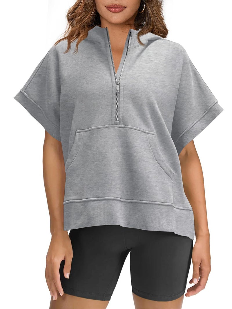 independent station women's summer zipper hooded pocket short sleeve T-shirt - Image 1