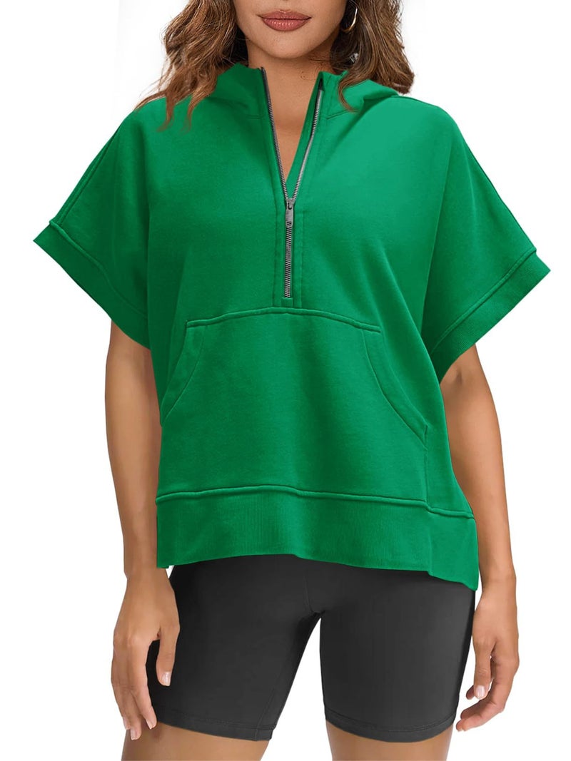 independent station women's summer zipper hooded pocket short sleeve T-shirt - Image 5
