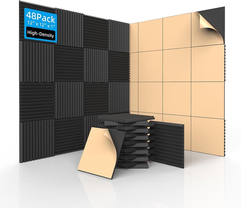 SD SODOCT 48 Pack Acoustic Foam Panels with Self Adhesive 12" X 12" X 1" Sound Proof Foam Panels for Walls High Density Wedge Soundproof Wall Panels for Studio Office Gaming Room - Image 1