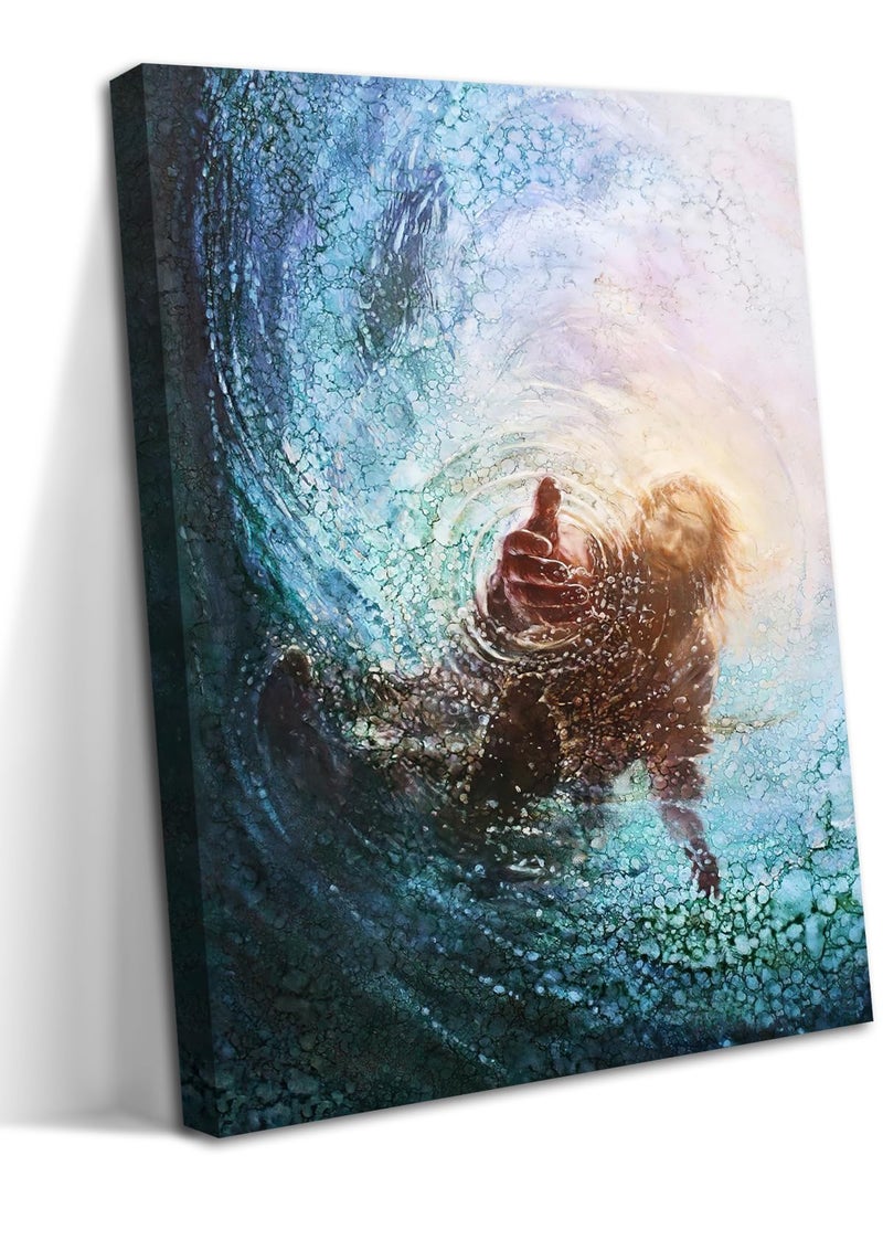 AKWISH Jesus Christian Wall Art, Hand of God Canvas Paintings Posters Prints, Christ Religion Bible Jesus Salvation Wall Decor for Church Study Prayer Room Home Decoration 12x16 in Framed - Image 1