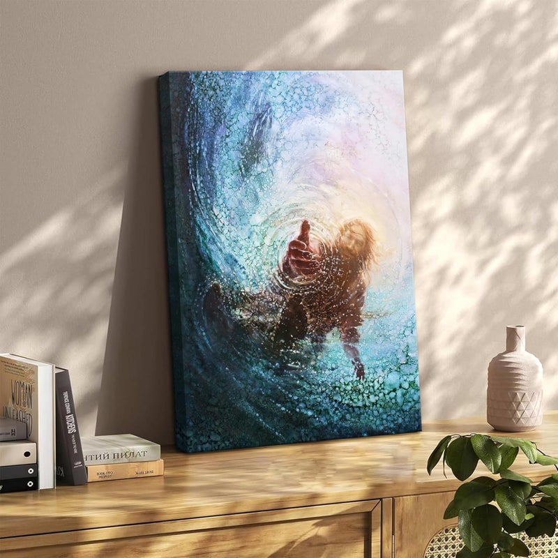 AKWISH Jesus Christian Wall Art, Hand of God Canvas Paintings Posters Prints, Christ Religion Bible Jesus Salvation Wall Decor for Church Study Prayer Room Home Decoration 12x16 in Framed - Image 4