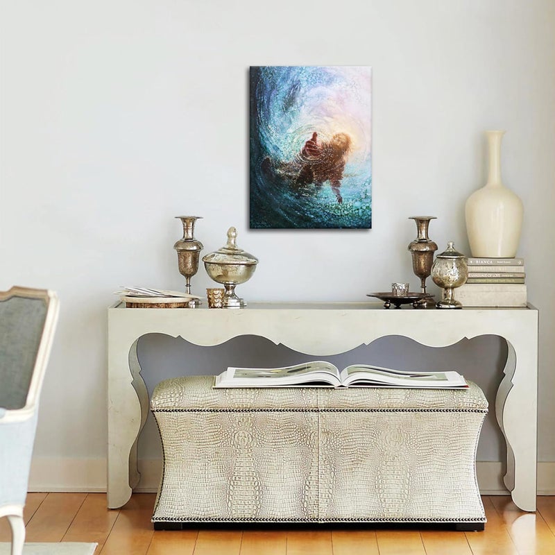 AKWISH Jesus Christian Wall Art, Hand of God Canvas Paintings Posters Prints, Christ Religion Bible Jesus Salvation Wall Decor for Church Study Prayer Room Home Decoration 12x16 in Framed - Image 2