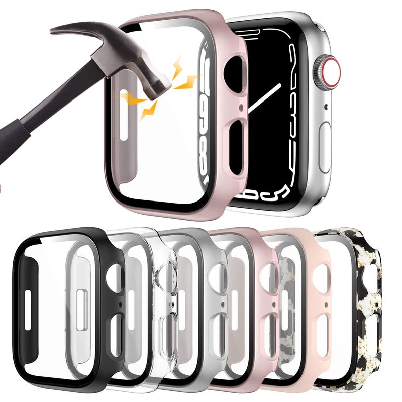 Rontion 6 Pack Hard PC Case for Apple Watch 38mm Series 3/2/1 with Tempered Glass Screen Protector, Ultra-Thin Scratch Resistant Full Protective Bumper Cover for iWatch 38mm Accessories - Image 1