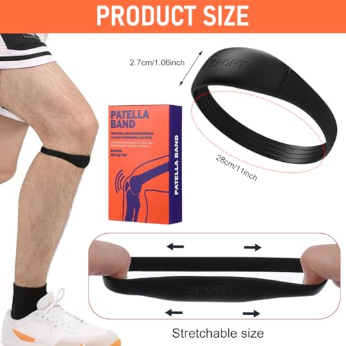HANNEA® 2 PCS Knee Support for Men Gym Silicone Stretchy Knee Band for Pain Relief 26mm Wider Patellar Support Adjustable Patella Band Soft Design for Running, Tennis, Football - Image 2