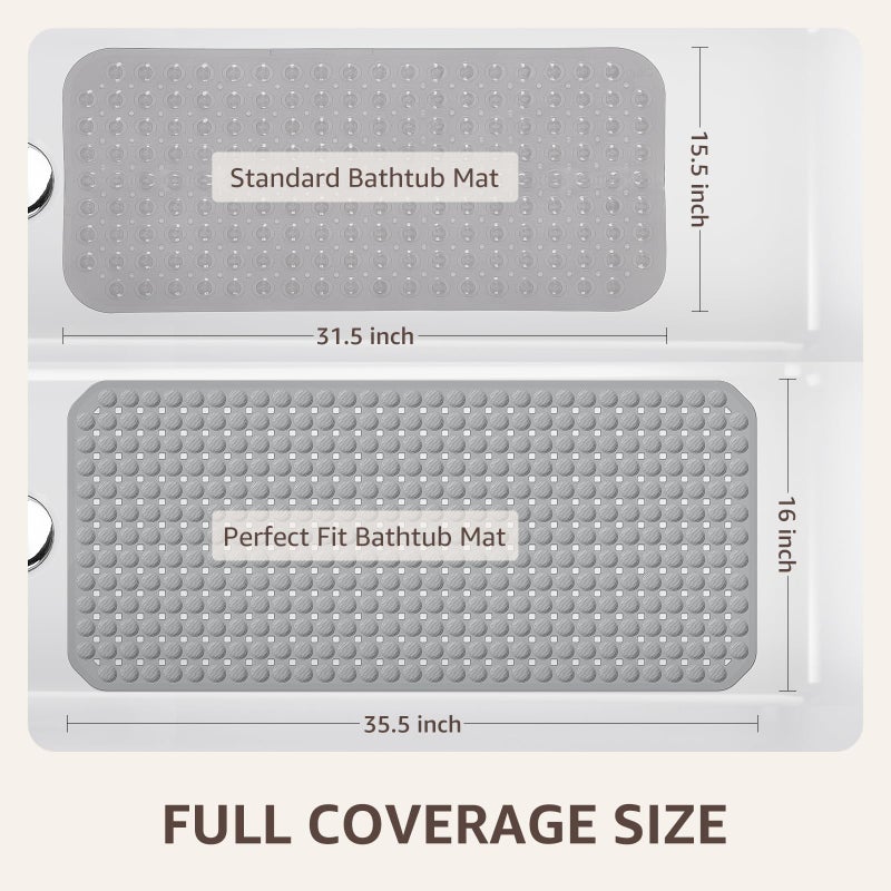OTHWAY Bath Tub Shower Mat Non Slip, Bathtub Floor Liner Mats for Inside Shower Bathroom, Suction Cups and Drain Holes for Feet Scrubbing, Machine Washable, Soft on Feet, 35x16 Inch, Grey - Image 4