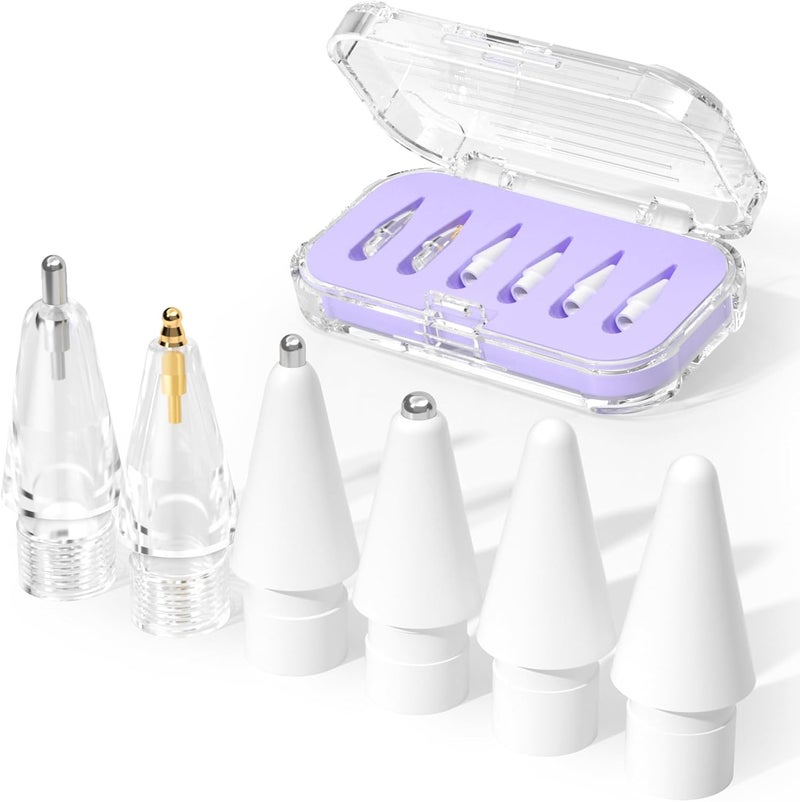 JOOSKO Upgraded Replacement Tips for Apple Pencil Pro/USB-C/2nd Gen/1st Gen Tips(with Storage case,wear-Resistant Mix Metal Tips for iPad Pencil Accessories(6 Pack，Lavender) - Image 1
