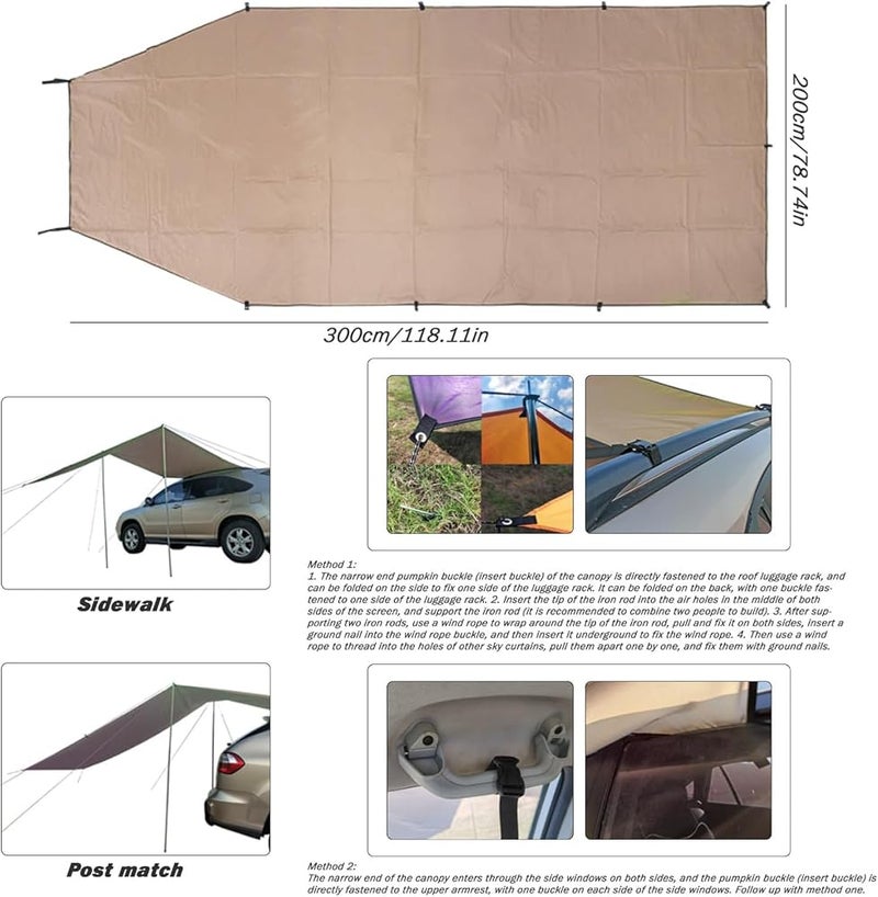 Saraele Versatility Car Awning Tailgate Awning 118x78In Oxford Fabric Stable Waterproof & Portable SUV Side/Rear-Mounted Universal-Fit Car Camping Tent Sun Shelter Uv Protection - Image 2