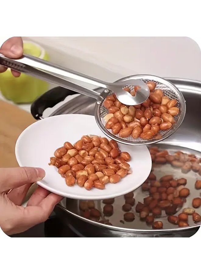 Heavy Duty Stainless Steel Frying Oil Strainer Spoon 1 Set With Clip On Clamp Attachments Fine Mesh Filter For Deep Frying Baking Heat Resistant Up To 500F Easy Clean Kitchen Tool For Home Cooks Professional Chefs Suitable For French Fries Chicken Fish Chips Durable Cooking Utensil Food Preparation Ergonomic Handle Culinary Enthusiasts - Image 1