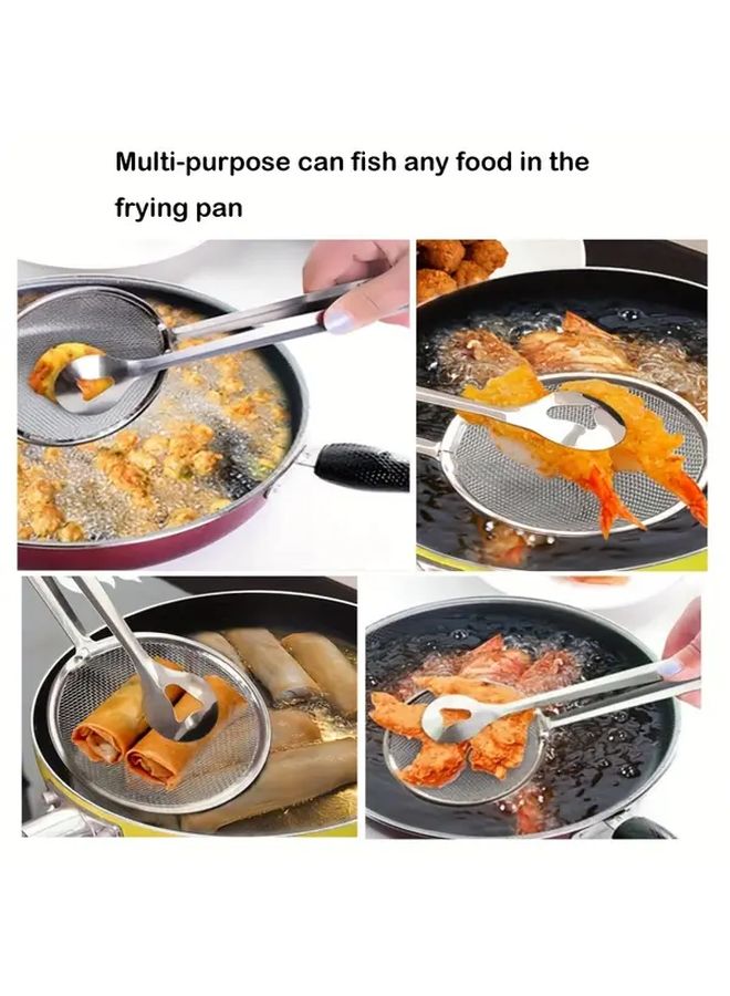 Heavy Duty Stainless Steel Frying Oil Strainer Spoon 1 Set With Clip On Clamp Attachments Fine Mesh Filter For Deep Frying Baking Heat Resistant Up To 500F Easy Clean Kitchen Tool For Home Cooks Professional Chefs Suitable For French Fries Chicken Fish Chips Durable Cooking Utensil Food Preparation Ergonomic Handle Culinary Enthusiasts - Image 2